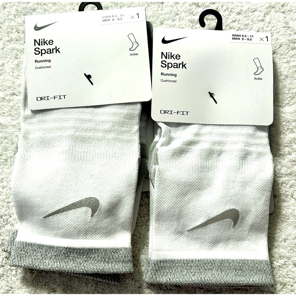 Nike Spark Lot of 2 White CU7199-100 Ankle Running Women 9.5-11 Mens 8-9.5 Socks